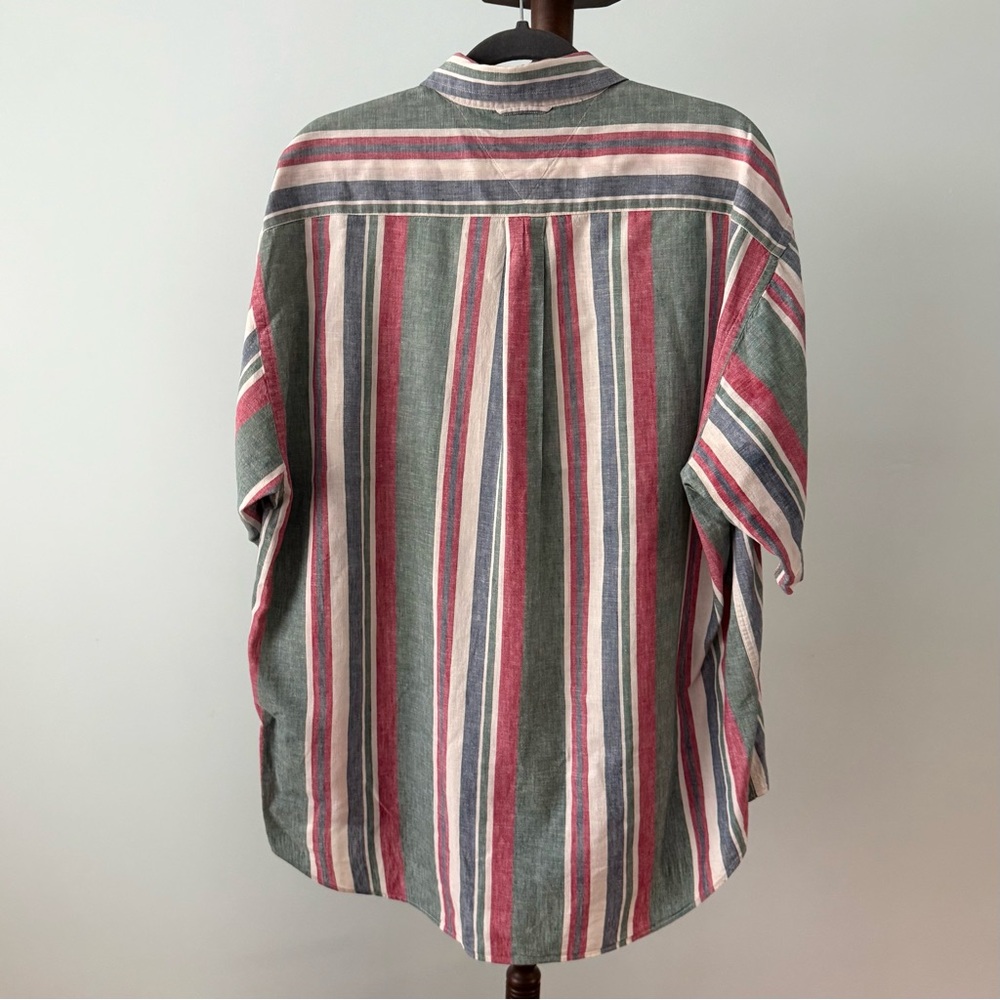 1990s Tommy Hilfiger Awning Stripped Linen Cotton Button Down Dad Shirt Sz XL - Picture 6 of 9